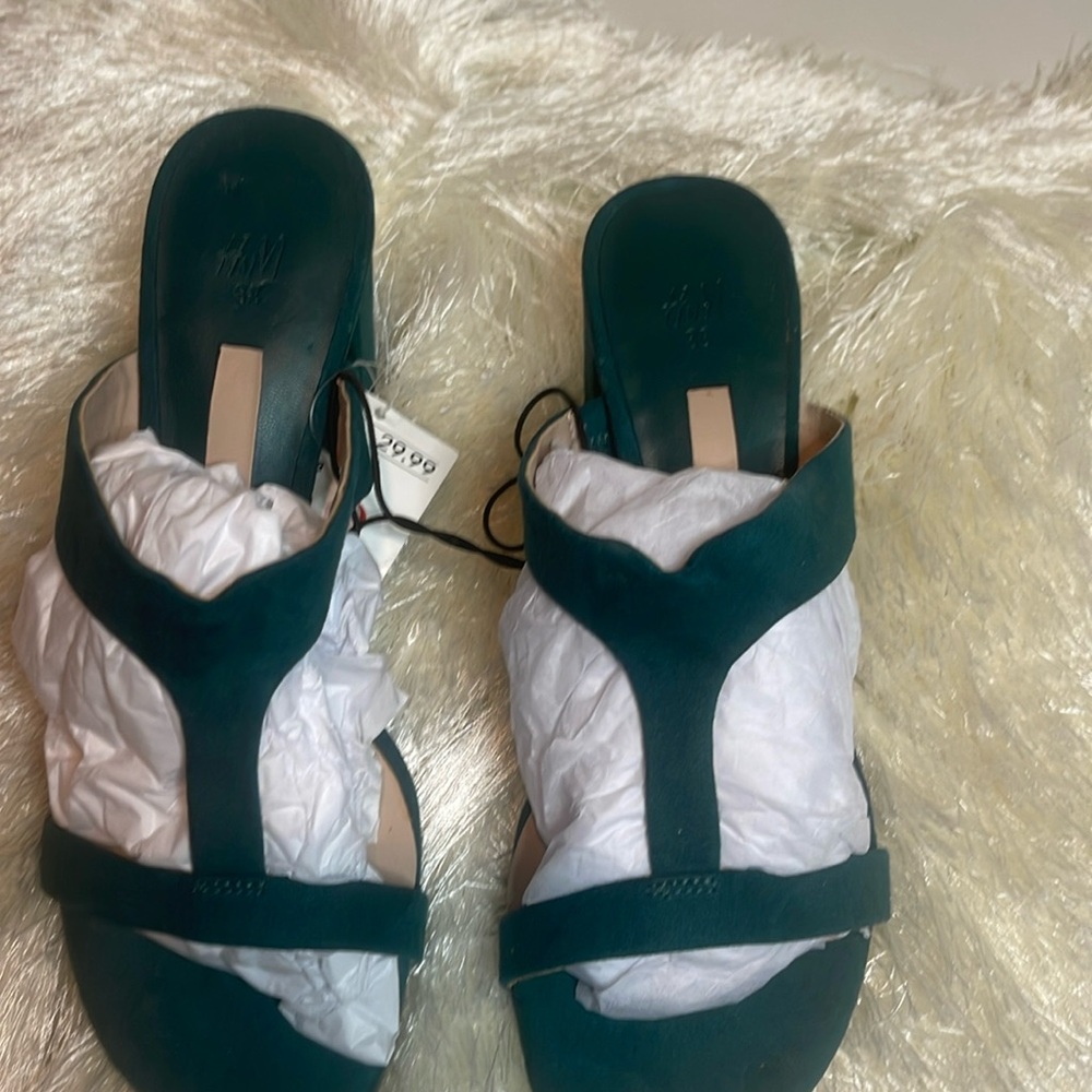 H&M green block heel